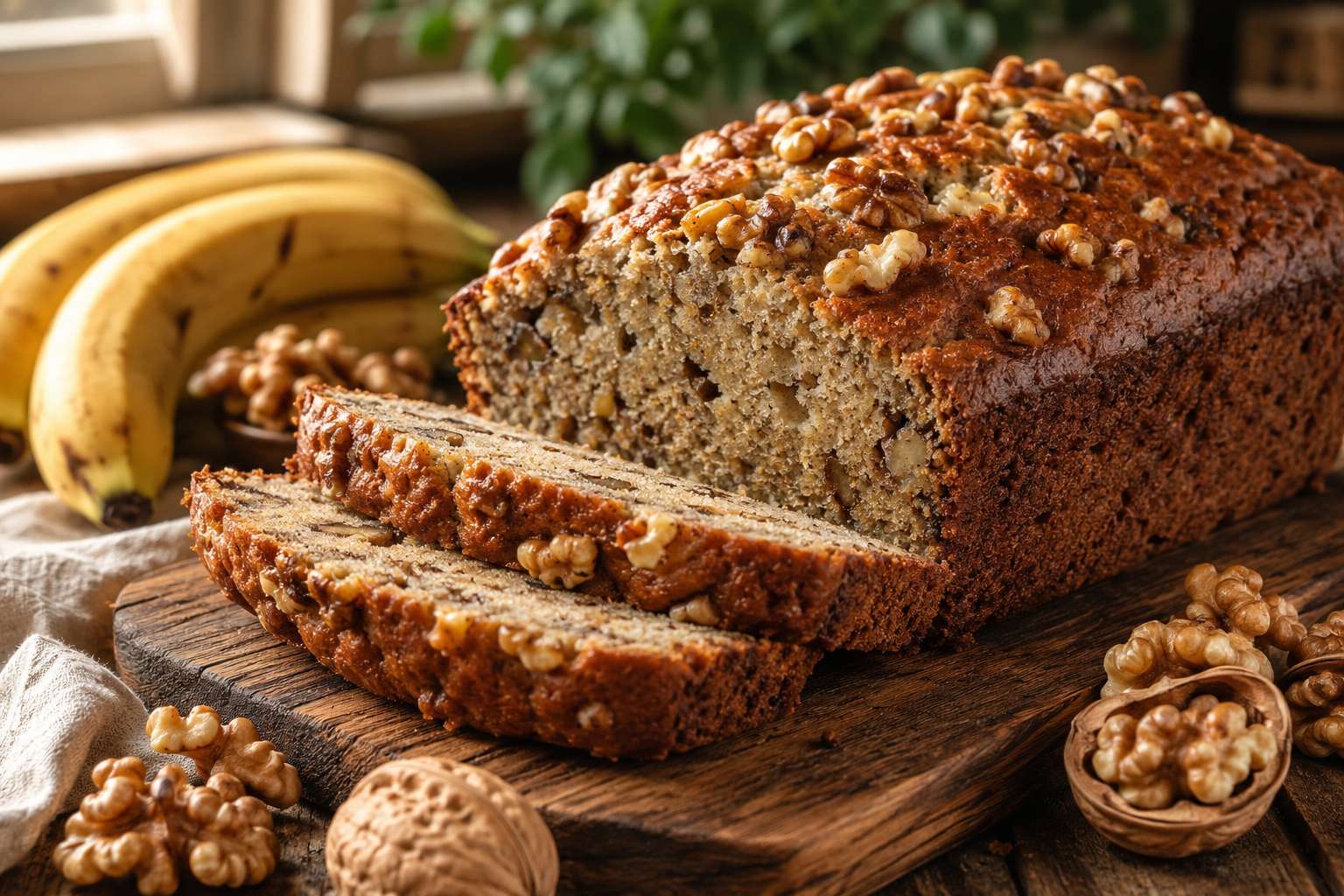 Plátano y nueces: la combinación que convierte un bizcocho casero en algo especial 